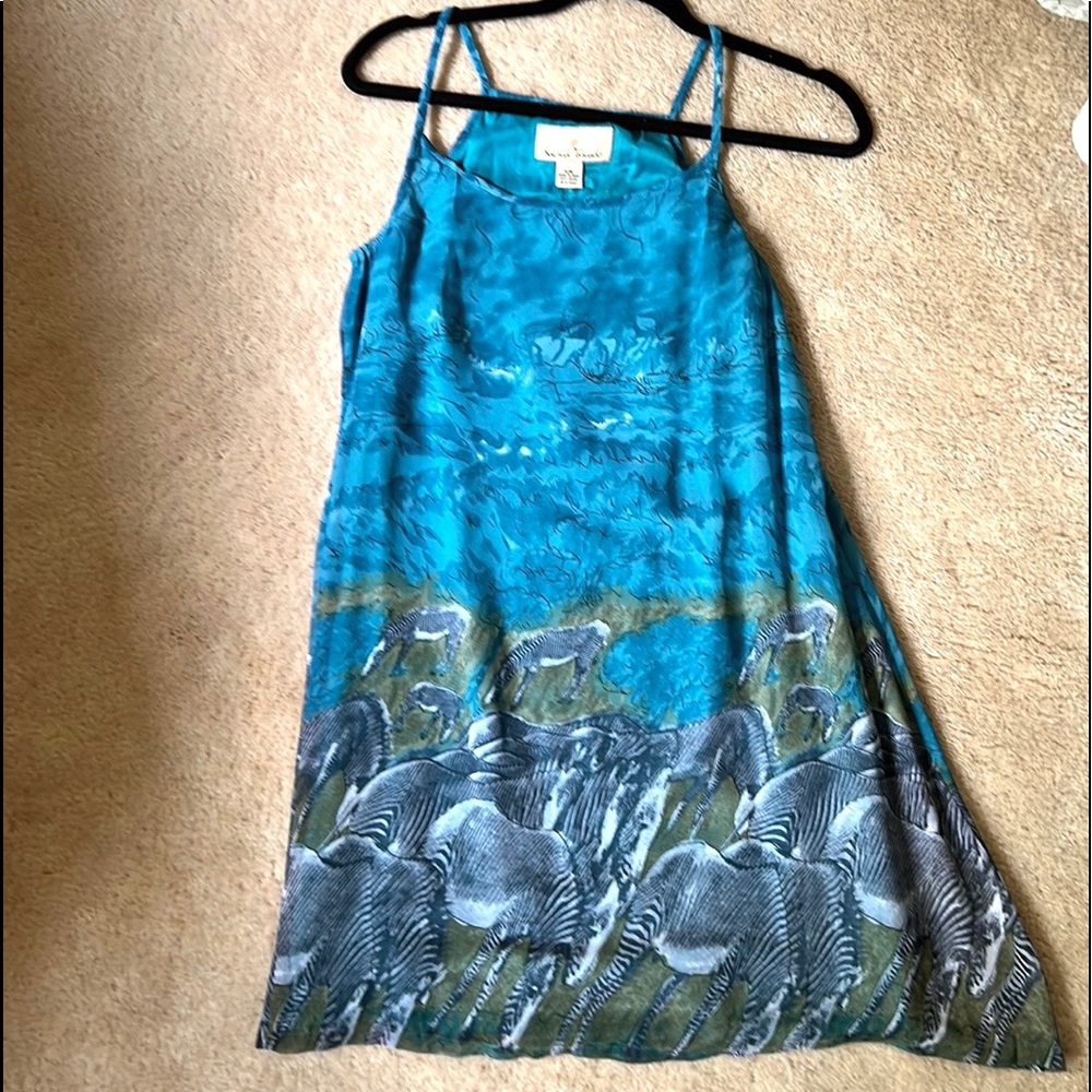 Women’s Sacred Threads dress. Deep Turquoise with zebra safari. S / M
